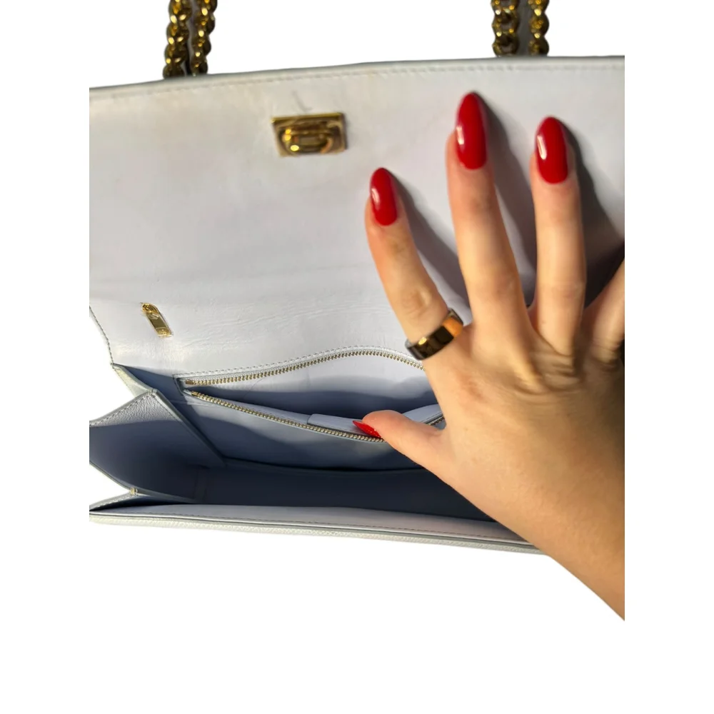 Salvatore Ferragamo Ginny Vara Bow Embossed Pale Blue Pebble Calfskin Flap Bag - Picture 12 of 15